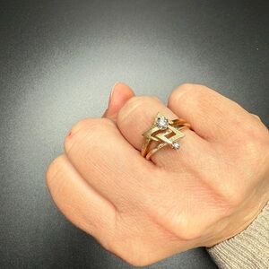 Vintage 14K yellow gold and diamond two piece ring